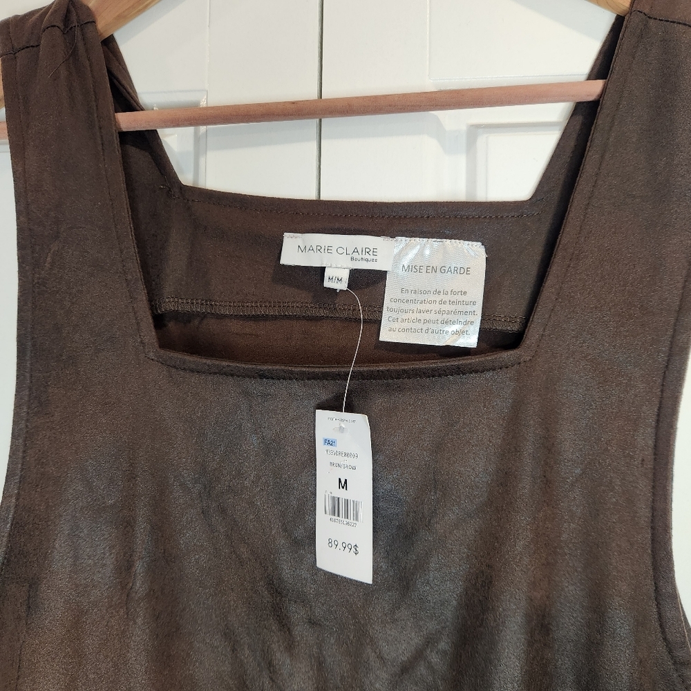 NWT Sz M Marie Claire Pinafore Dress Jumper Vegan Faux Suede, Brown - Picture 4 of 7